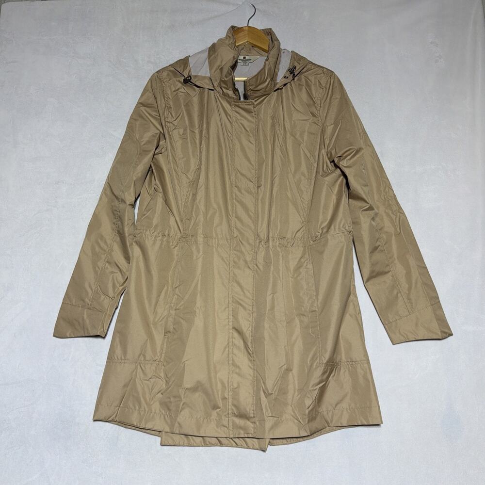 Woolrich Mid Length Rain Jacket Coat Womens XL Beige Full Zip Snap Lightweight